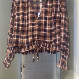 Lumiere Brown Plaid Button Down Shirt